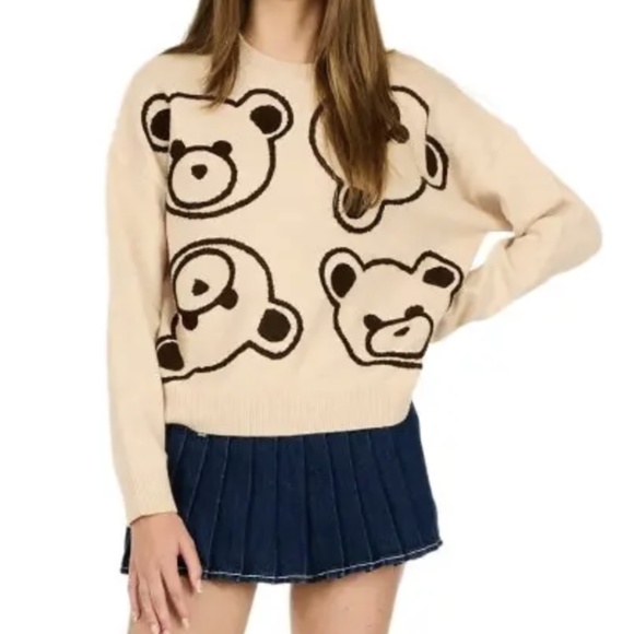 Forever 21 Teddy Bear Faces Sweater Women’s Large - Picture 3 of 11